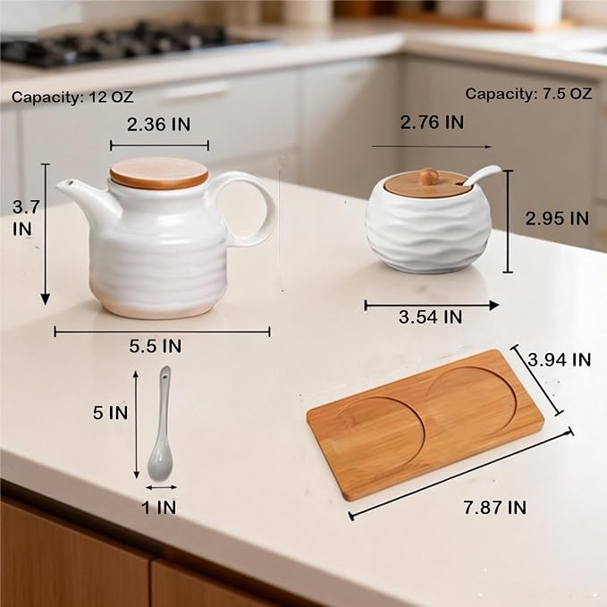 Ceramic Sugar and Creamer Container Set, 12oz Cream Pitcher and 7.5oz Porcelain - Image 4