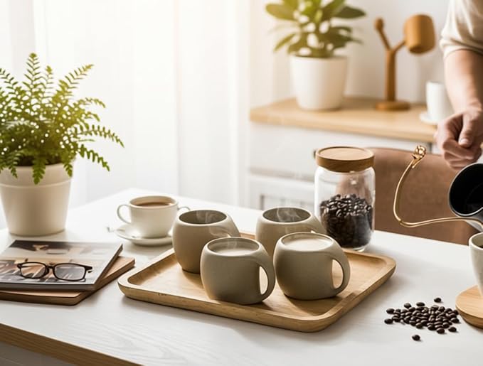 Ceramic Cappuccino Cups with Handle, 6 oz Ceramic Coffee Mug Set of 4, Clay - Image 9