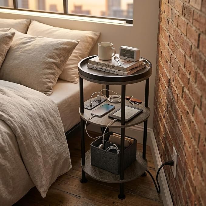 Small Round Side Table with Charging Station - Image 2