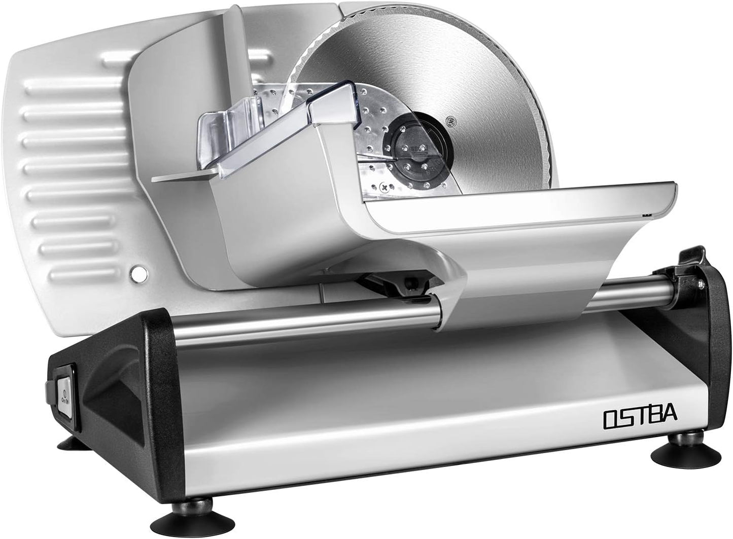 OSTBA Electric Deli Meat Slicer, 200W Food Slicer with 0-15mm Adjustable Thickness, 7.5” Removable Stainless Steel Blade & Food Carriage, Child Safety Lock, Easy to Clean - For Home Use