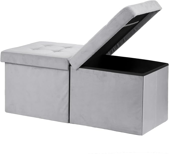 AmasSmile® Storage Ottoman Foot Rest Stool, 34 inch Velvet Footstool Bench by AmasSmile