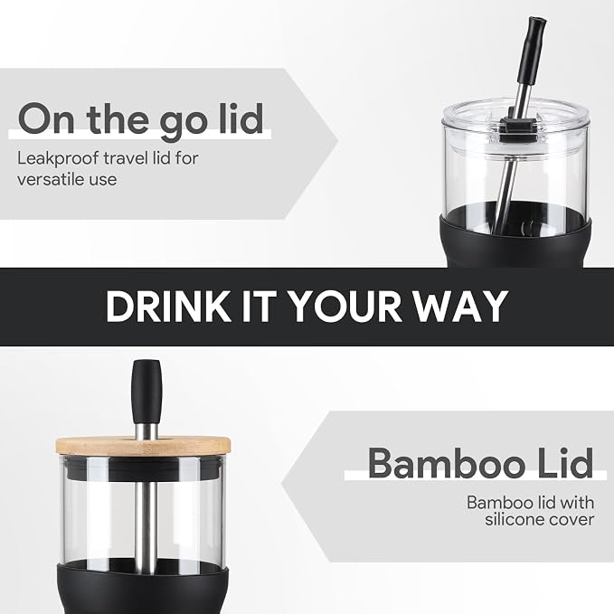 Glass Tumbler with Lids and Straws, 20 oz Iced Coffee Cup and Smoothie Cup with - Image 3
