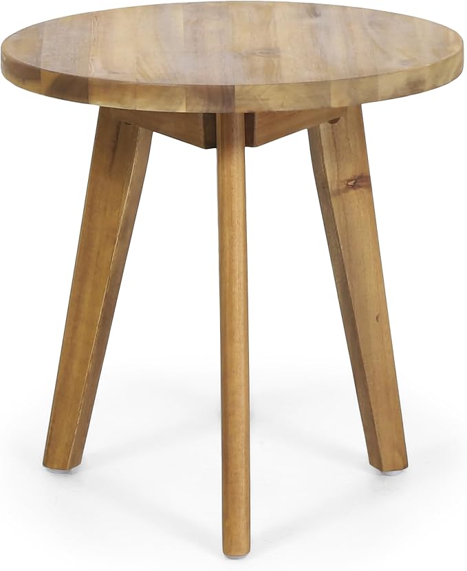Round Acacia Wood End Table in Natural Finish, Marina Mod Side Table - Image 8