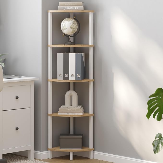 VIMBER Corner Shelf, 5-Tier Corner Bookshelf, Industrial Corner Ladder Shelf - Image 2