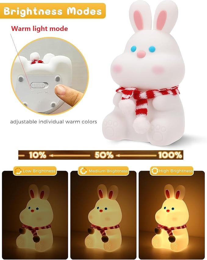 Rabbit Night Light for Adults Kids, LED Dimmable Animal Silicone Bunny Lamp - Image 4