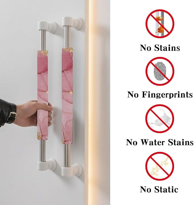 Abstract Pink Gold White Marble Ink Refrigerator Door Handle Cover, Kitchen - Image 3