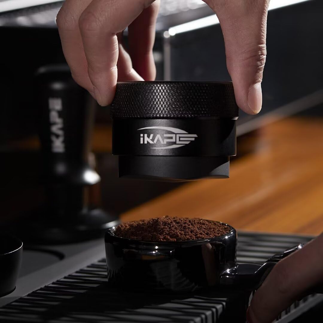 IKAPE 53MM Coffee Distributor, Black Design of Bottom Propeller, Gravity Adaptive Espresso Distributor Fits All 54MM Espresso Portafilter, Compatible with 54MM Breville Bottomless Portafilter