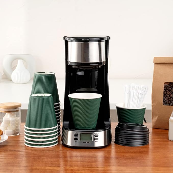 Restaurantware Ripple Wall Coffee Cups 25 Count 8 Ounce Insulated Forest Green - Image 6