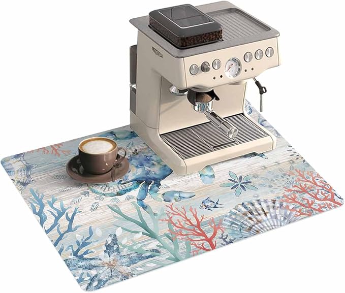 Ocean Crab Coffee Mat For Countertop Coffee Bar Accessories, Absorbent Quick by Unknown