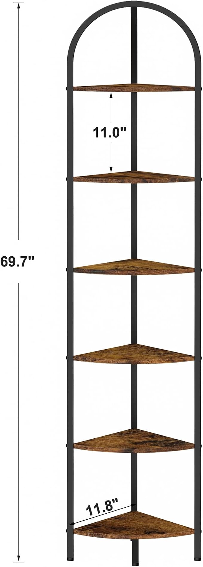Homhedy 6-Tier Arched Corner Shelf Stand, Wall Corner Bookshelf - Image 3