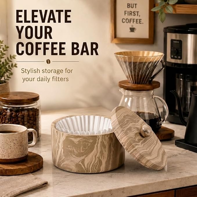 Marble Coffee Filter Holder – 6 inch Handmade Natural Brown Coffee Filter Holder - Image 5