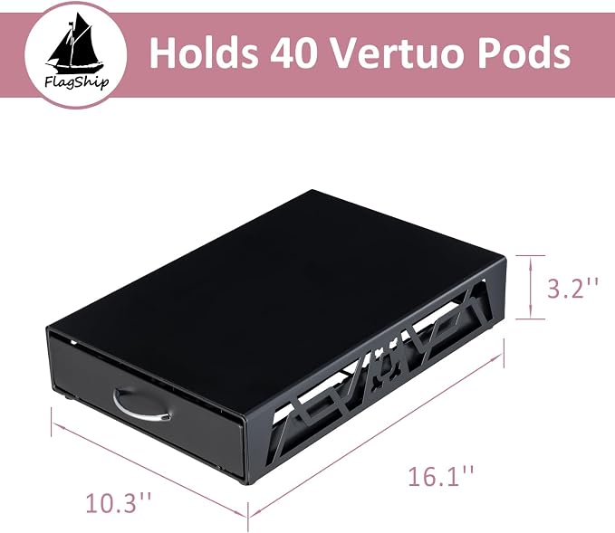 FlagShip Vertuo Pod Holder- Modern Black Metal Coffee Capsule Organizer & - Image 3
