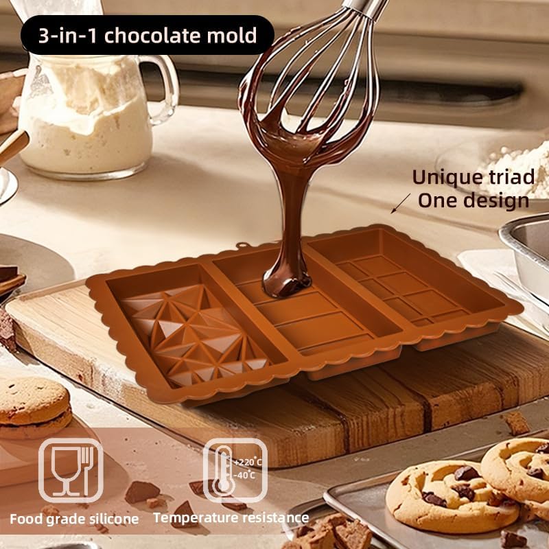 2-Pack 1 Inch Deep Large Silicone Chocolate Bar Molds with Scraper - Extra Deep & Thick Pistachio Chocolate Molds for and DIY Dubai Knafeh Chocolate