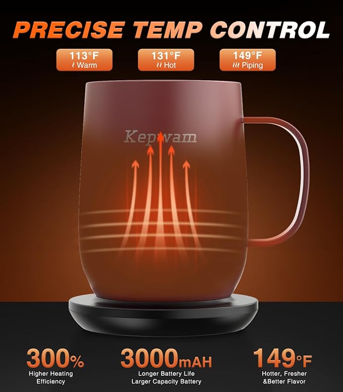 Kepwam Self Heating Coffee Mug T2, 16oz Smart Heated Coffee Mug, 150 Min - Image 2