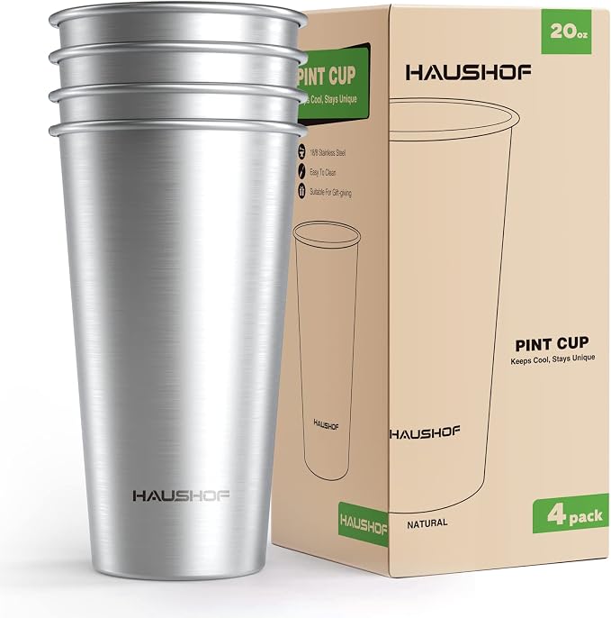 HAUSHOF Pint Cup, 20 oz Stainless Steel Cups, Stackable Metal Drinking Cups by HAUSHOF