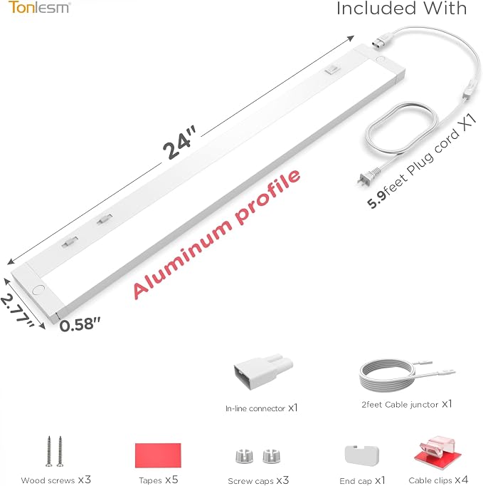 24 Inch Under Cabinet Lighting Plug in, 14W 120V 3 Color 3000K/4000K/5000K - Image 9