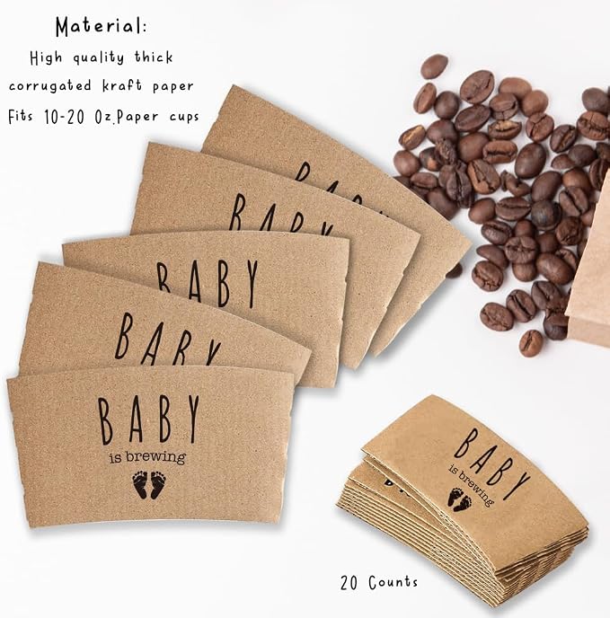 20 Pcs A Baby Is Brewing Coffee Cup Sleeves, Disposable Kraft Paper Sleeves - Image 3