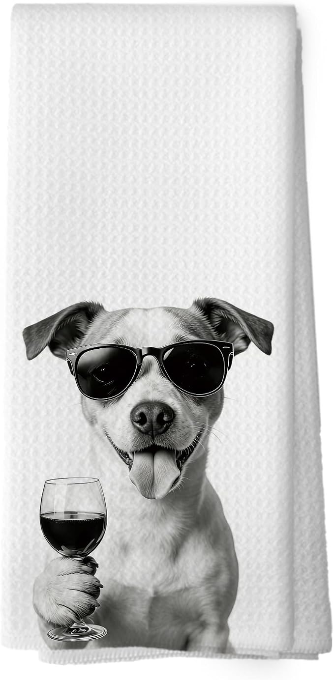 Funny Jack Russell Wine Bar Kitchen Dish Towels, Jack Russell Gifts by XPH