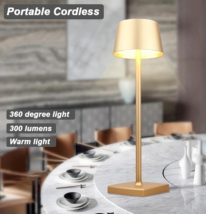 Cordless Table Lamp, 6000mAh Rechargeable Battery, IP54 Waterproof, Aluminum - Image 4
