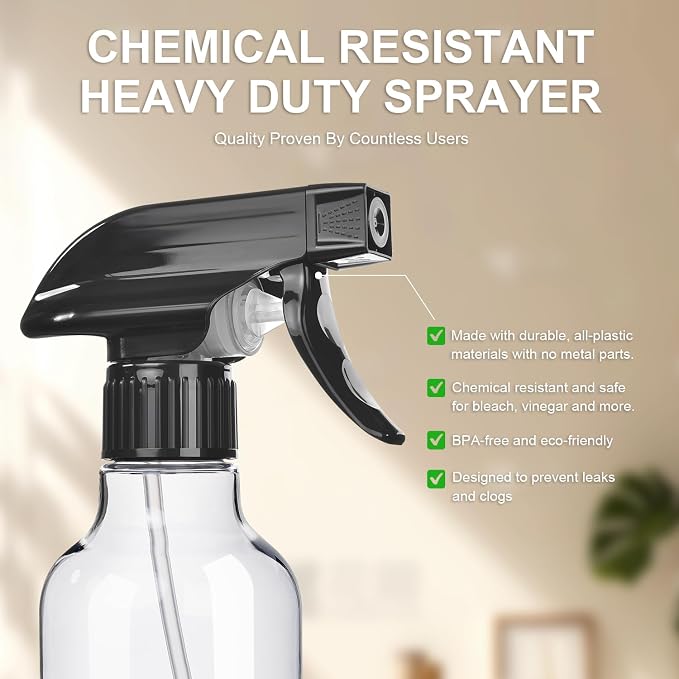 Uineko Spray Bottles 2-Pack, 10 Oz, Mist & Stream, Heavy Duty Spraying Empty - Image 2
