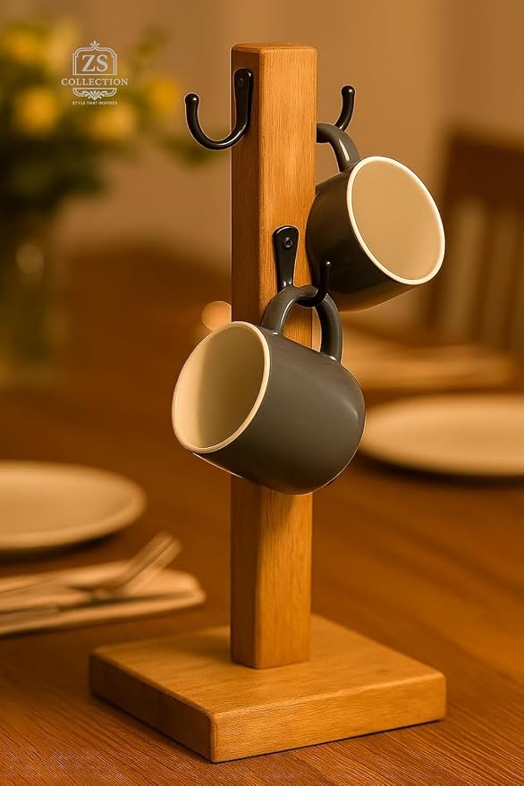 Coffee Mug Tree Stand for Countertop, Wooden Mug Holder - Image 5