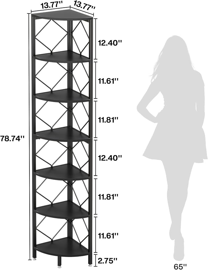 Tribesigns 7-Tier Corner Shelf, 78.7” Extra Tall Corner Bookcase, Industrial - Image 2