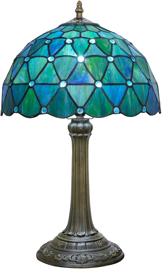 Tiffany Lamp Stained Glass Table Lamp 12X12X18 Inches Sea Blue Style Living by KIPHEPI