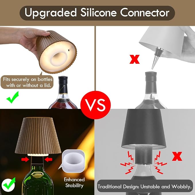 WILIT Wireless Bottle Lamp, 3-Level Brightness Rechargeable Cordless Table Lamp - Image 6