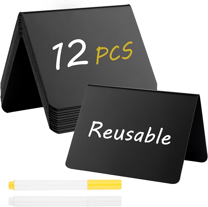 12 Pcs Mini Chalkboard Signs, Small Table Place Cards, Durable Chalk Board Signs by Mkobon