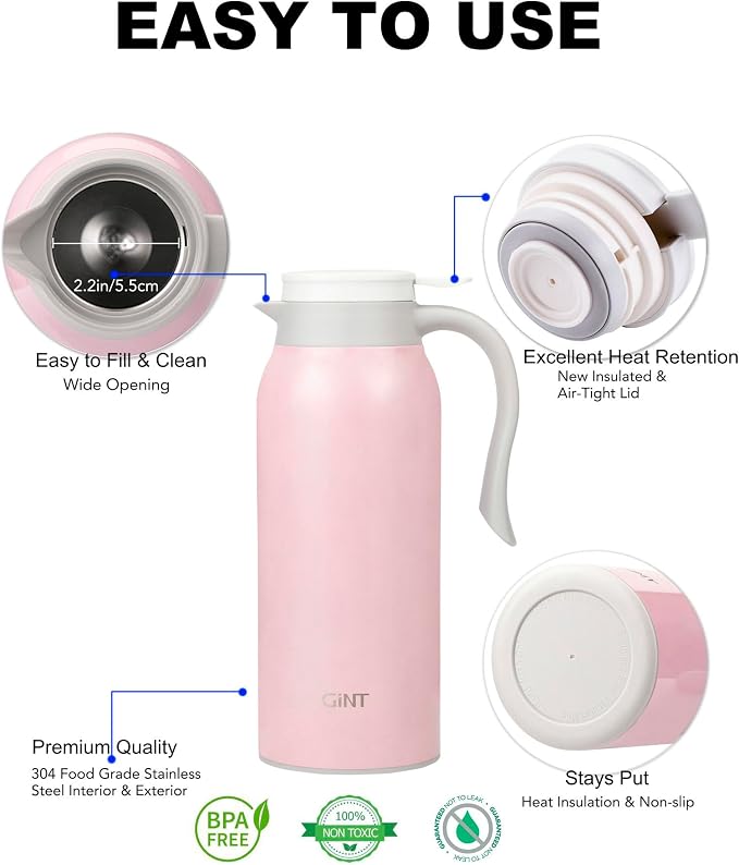 GiNT 51 Oz Stainless Steel Thermal Coffee Carafe, Double Walled Vacuum - Image 3