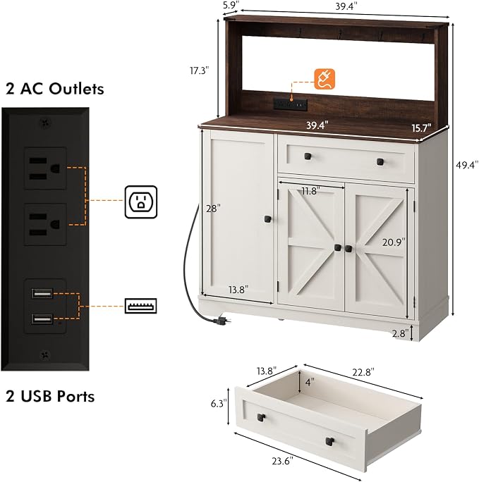 Wnutress Farmhouse Coffee Bar Cabinet - Image 2