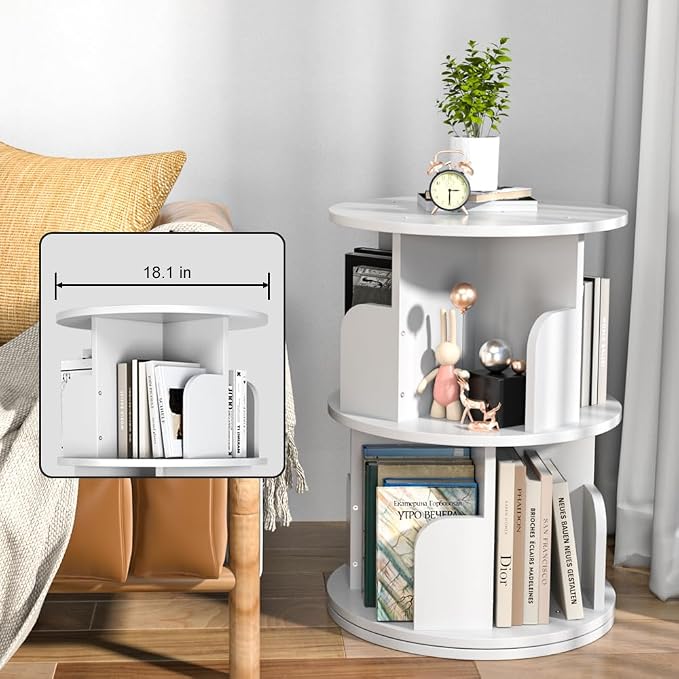 Rotating Bookshelf, Revolving Bookcase 360 Display Round Bookshelf, - Image 3