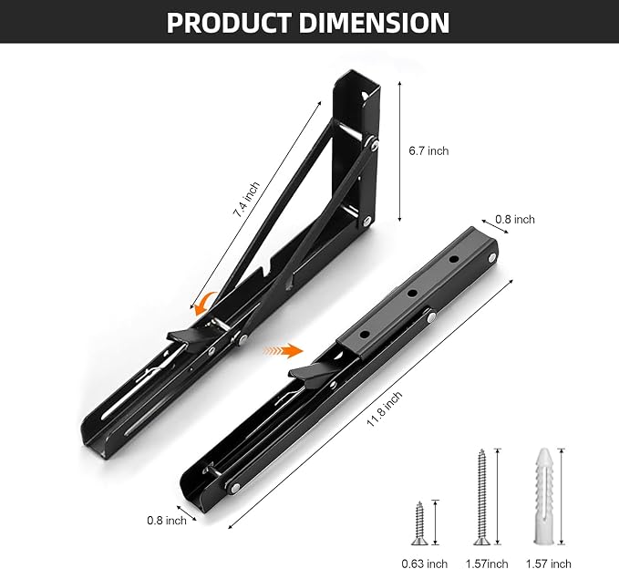 Folding Shelf Brackets 12 inch Foldable Shelf Bracket Heavy Duty Collapsible - Image 4