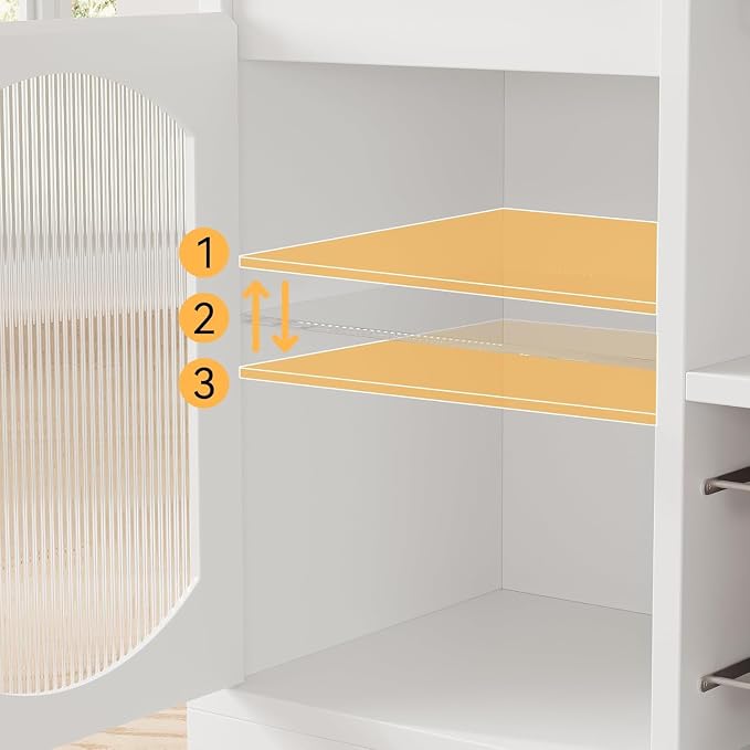 Sideboard Buffet with Led Lights Wine Bar Cabinet White Modern Coffee, Wine - Image 4