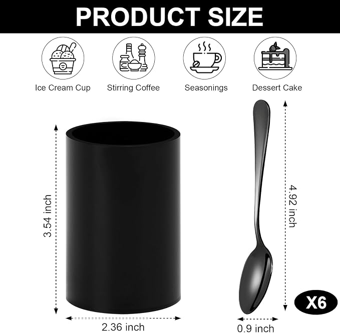 6 PCS Black Coffee Spoons with Holder Small Espresso Coffee Spoons 4.92 Inch - Image 2
