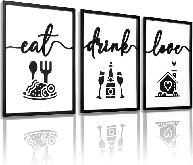 3D Wood Dining Room Wall Decor, Framed Kitchen Pictures Wall Art by KIOSSUT