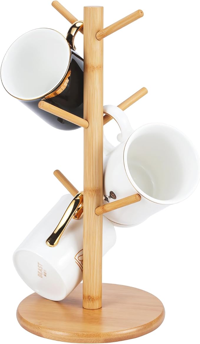Bamboo Mug Tree Holder, Upgraded Screw Type 6 Hooks Coffee Mug Holders by Unknown