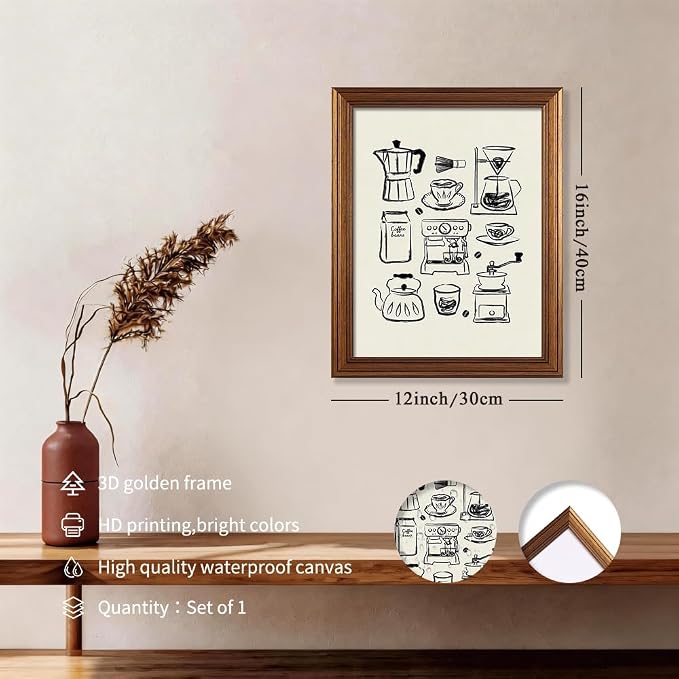 Gold Framed Modern Kitchen Wall Art 12x16 inch Black and White Minimalist - Image 2