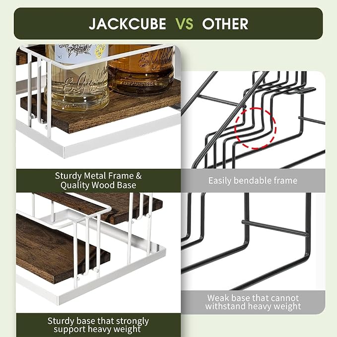 J JACKCUBE DESIGN Cofee Syrup Bottle Holder Rack, Rustic Wood and White Metal - Image 4