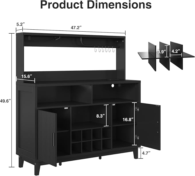 Vabches Fluted Coffee Bar Cabinet - Image 2