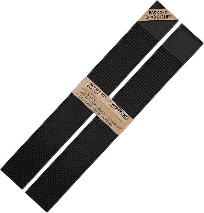 Rubber Bar Mat Set of 2, Non-Toxic Spill & Drying Mats by WISHMART