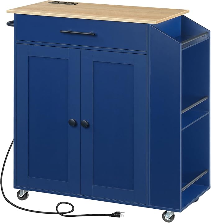 HOOBRO Kitchen Island with Power Outlet, Kitchen Storage Island with Spice Rack by HOOBRO