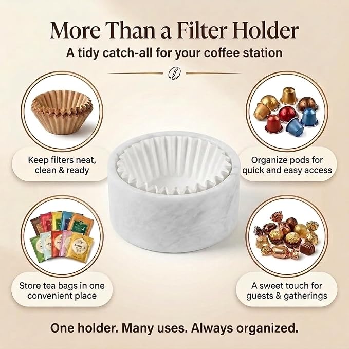 Marble Coffee Filter Holder – 6 inch Handmade White Coffee Filter Holder - Image 5