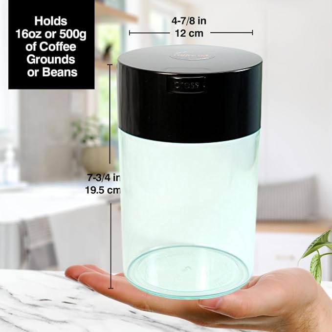 COFFEEVAC 1 LB Airtight Coffee Bean Storage Container, Patented Vacuum Seal - Image 3
