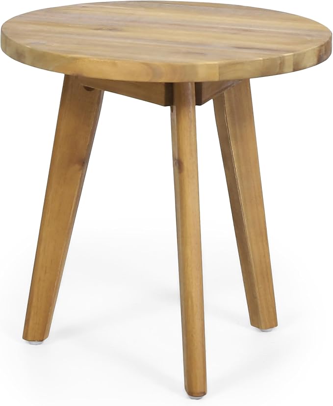 Round Acacia Wood End Table in Natural Finish, Marina Mod Side Table - Image 5
