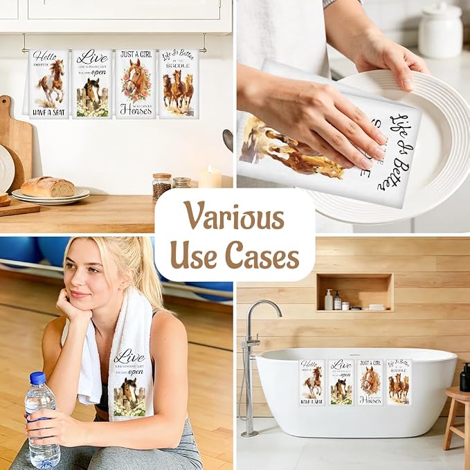 WADORN 4 Styles Western Horse Kitchen Towels, Cool Horse Gifts - Image 4
