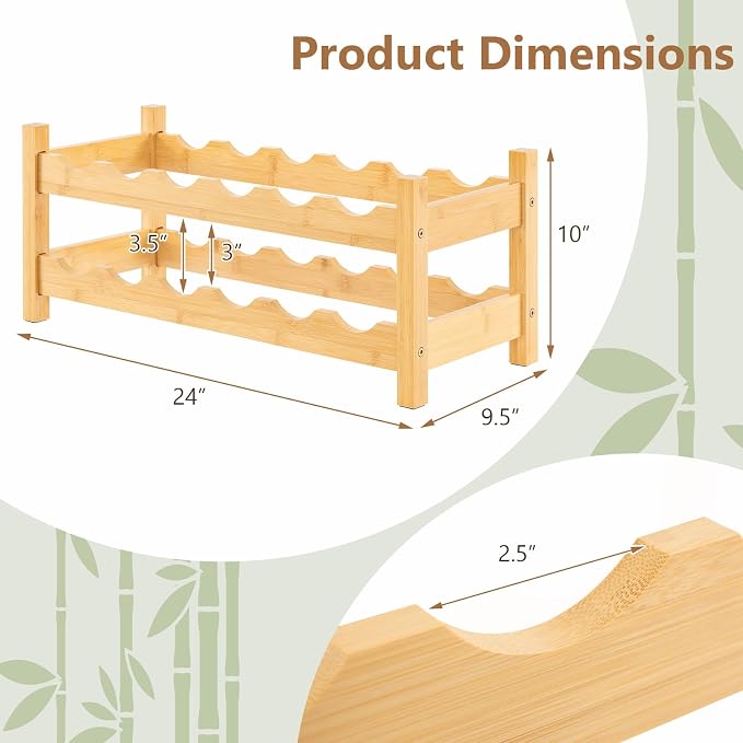 Giantex Bamboo Wine Rack, 2 Tier 12 Bottle Wine Storage Cabinet Shelf, Small - Image 7