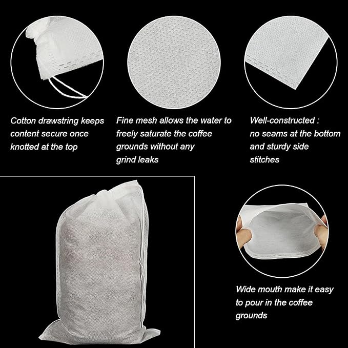 50pcs No Mess Large Cold Brew Bags, 8x12 inch Disposable Coffee Filter Bag Fine - Image 3