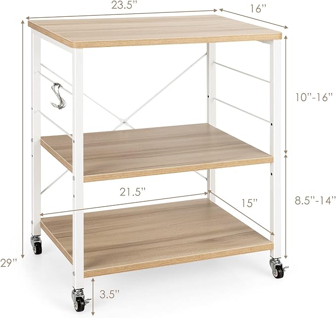 Giantex Kitchen Bakers Rack 3-Tier Microwave Cart on Wheels, Industrial Utility - Image 9