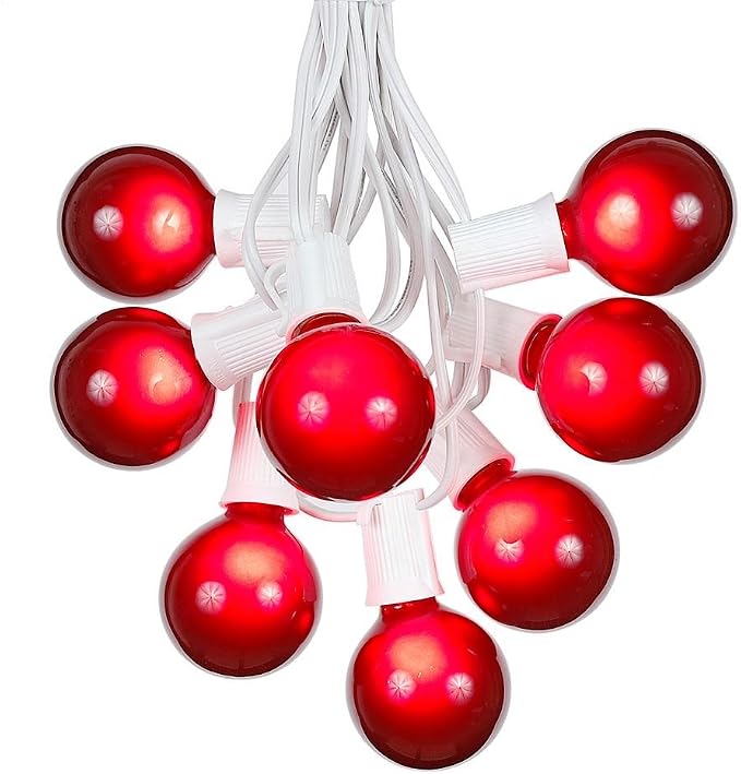 G50 Patio String Lights with 25 Red Globe Bulbs – Wedding Outdoor String Lights by NoveltyLights-LightExperts
